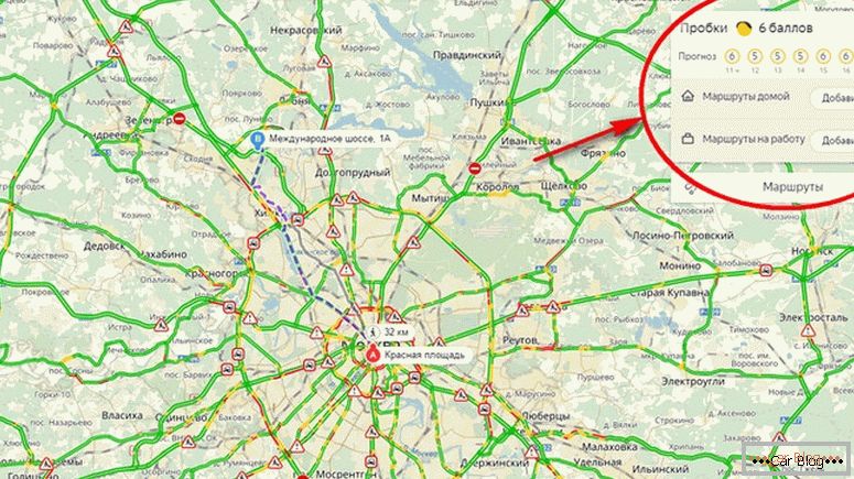 come ottenere un itinerario nelle mappe Yandex su un'auto con il traffico in mente