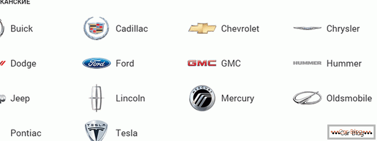 come scegliere tutte le marche di auto americane e i loro badge con nomi e foto